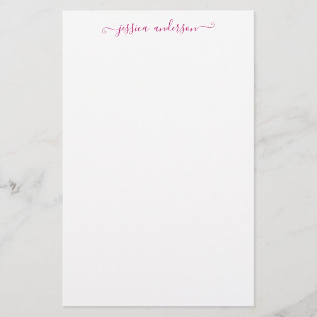 Chic Modern Girly Magenta Pink Script Calligraphy Stationery (Front)