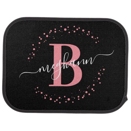 Chic Modern Girly Pink Black Name Script Monogram  Car Floor Mat