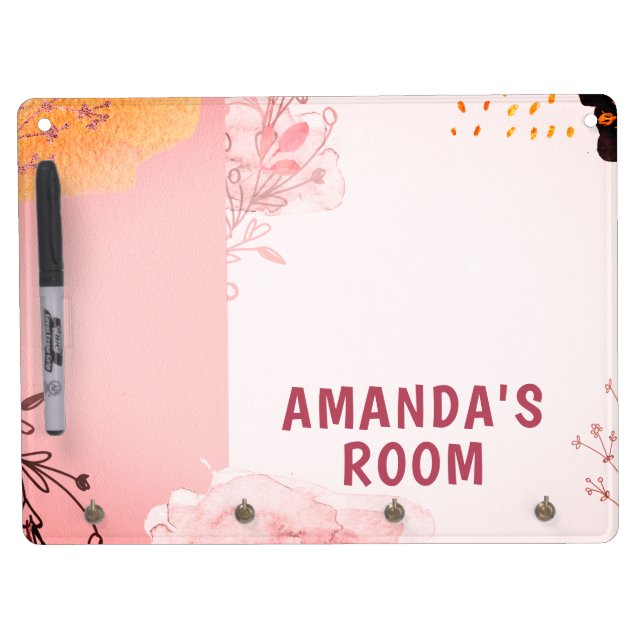 Chic Modern Girly Pink Floral Dry Erase Board With Keychain Holder (Front)