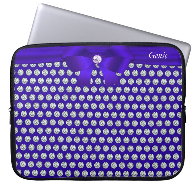 Chic modern & glitter diamonds on blue Laptop Laptop Sleeve (Front)
