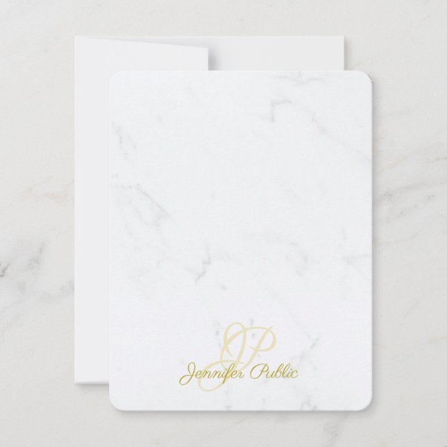 Chic Modern Gold Caligraphed Script Marble Elegant Note Card (Front)