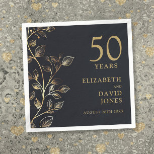 Chic Modern Gold Floral 50th Wedding Anniversary Napkins