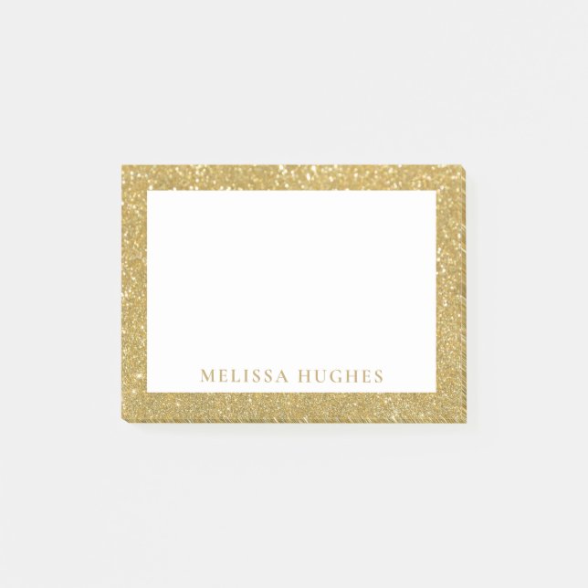 Chic Modern Gold Glitter Personalised Post-it Notes (Front)