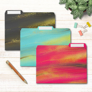 Chic Modern Gold Glitter Shimmer Brush Strokes File Folder
