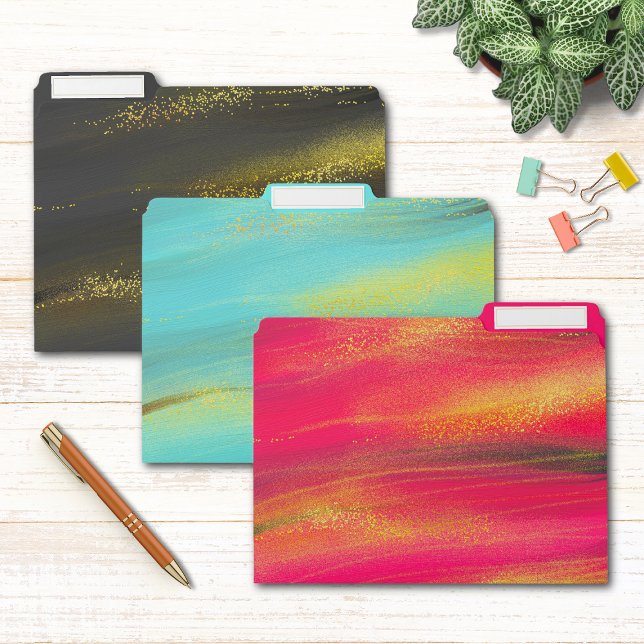 Chic Modern Gold Glitter Shimmer Brush Strokes File Folder (Creator Uploaded)