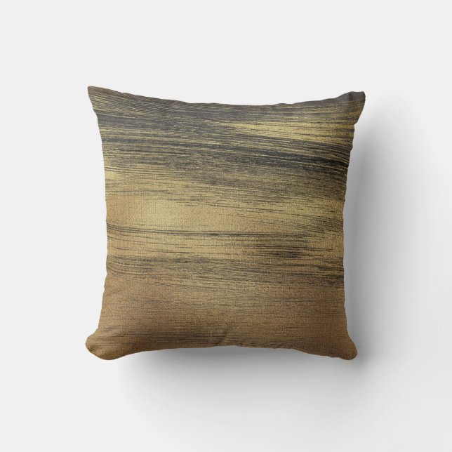 Chic Modern Gold Gray Abstract Brushstrokes Throw Pillow (Front)