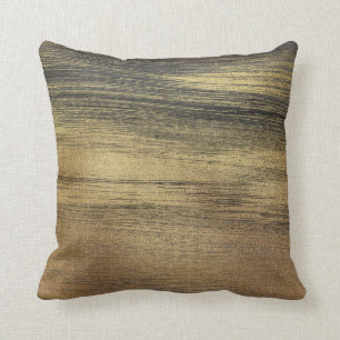 Chic Modern Gold Gray Abstract Brushstrokes Throw Pillow