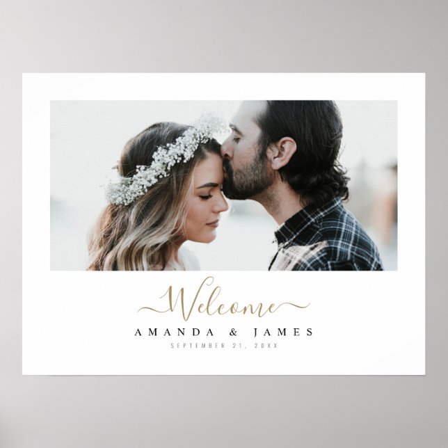 Chic Modern Gold Horizontal Photo Wedding Welcome Poster (Front)