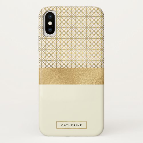 Chic Modern Gold Ivory Stripes Pattern with Name iPhone X Case