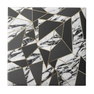 Chic Modern Gold Marble and Black Geometric Tile