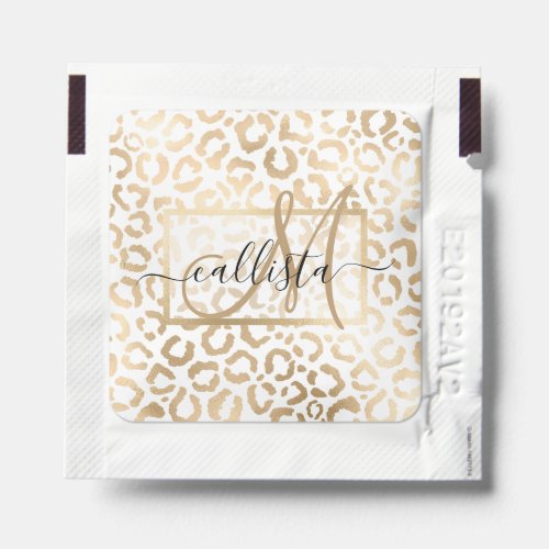 Chic Modern Gold White Leopard Cheetah Monogram Hand Sanitizer Packet