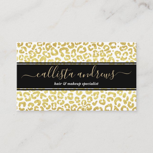 Chic Modern Gold White Leopard Jaguar Cheetah      Business Card (Front)