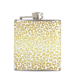 Chic Modern Gold White Leopard Jaguar Cheetah Flask