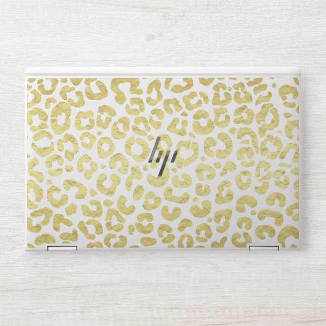 Chic Modern Gold White Leopard Jaguar Cheetah HP Laptop Skin (Front)