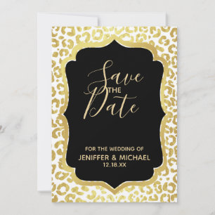 Chic Modern Gold White Leopard Jaguar Cheetah Invitation