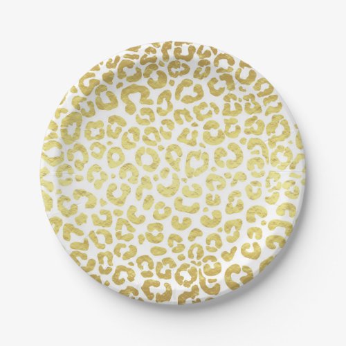 Chic Modern Gold White Leopard Jaguar Cheetah Paper Plates