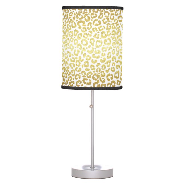 Chic Modern Gold White Leopard Jaguar Cheetah Table Lamp (Front)