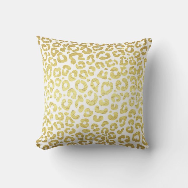 Chic Modern Gold White Leopard Jaguar Cheetah Throw Pillow (Front)