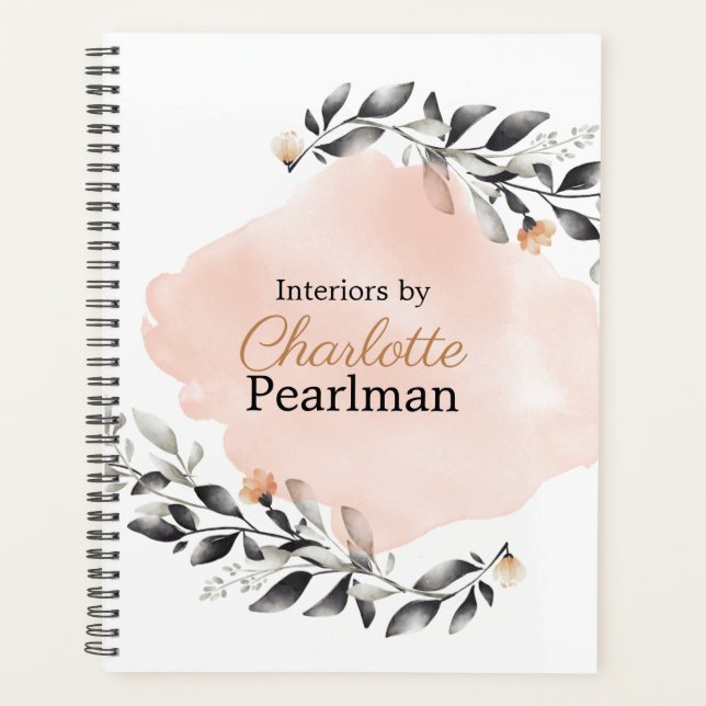 Chic Modern Gray and Peach Floral  Planner (Front)