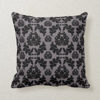 Chic Modern Gray & Black Damask Throw Pillow