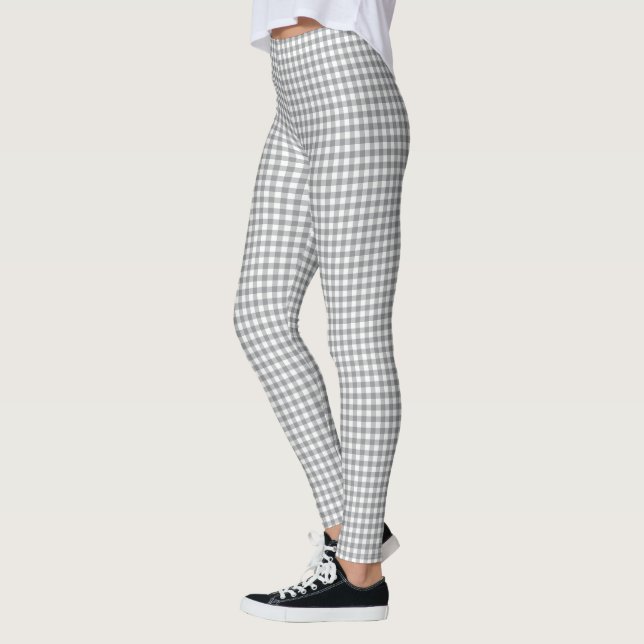 Chic Modern Gray Buffalo Plaid Leggings (Left)