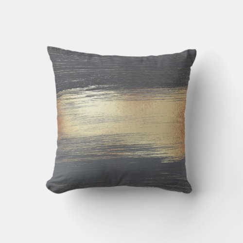 Chic Modern Gray Gold Abstract Brushstrokes Throw Pillow