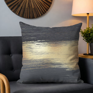 Chic Modern Gray Gold Abstract Brushstrokes Throw Pillow