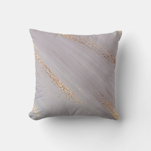 Chic Modern Gray Gold Glitter Abstract Brushstroke Throw Pillow