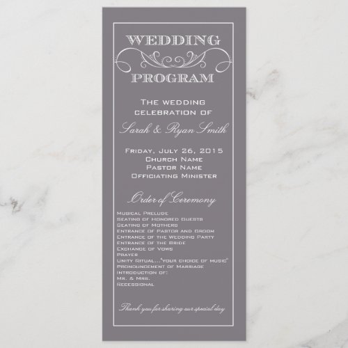 Chic Modern Gray Swirl Wedding Program