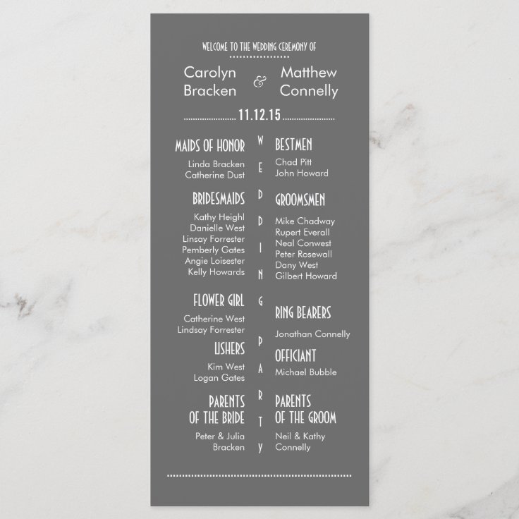 Chic Modern Gray Wedding Program Rack Card | Zazzle