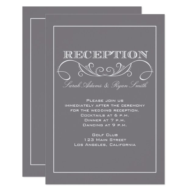 Chic Modern Gray Wedding Reception Invitation