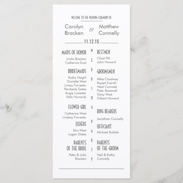 Chic Modern Gray | White Wedding Program Rack Card (Front)