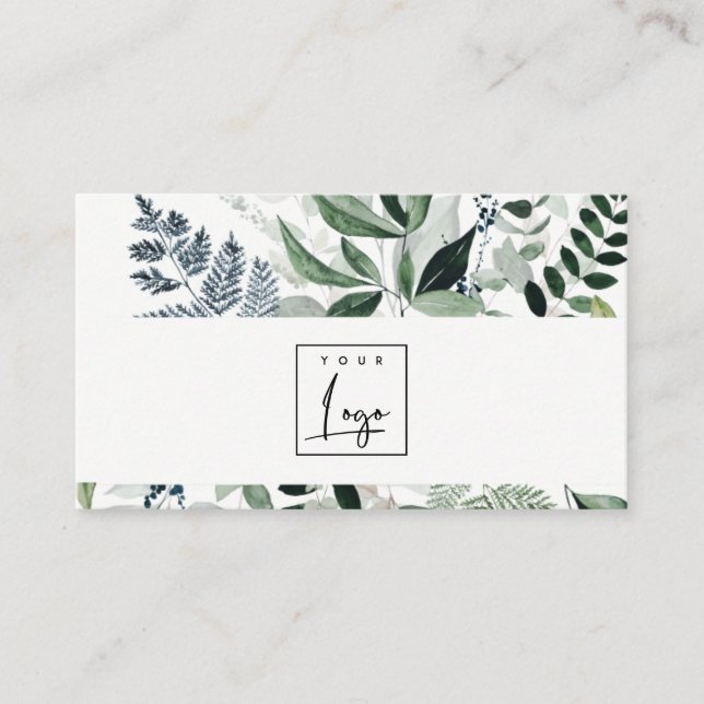 Chic Modern Green Leafy Tropical Foliage Fern Logo Business Card (Front)