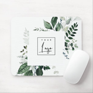 Chic Modern Green Leafy Tropical Foliage Fern Logo Mouse Pad