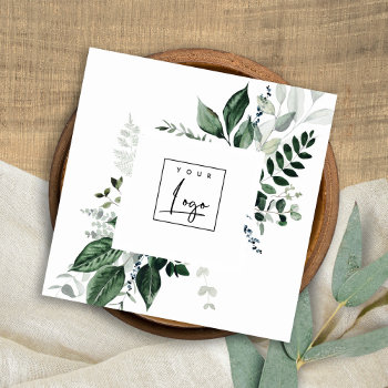 Chic Modern Green Leafy Tropical Foliage Fern Logo Square Business Card by DearBrand at Zazzle