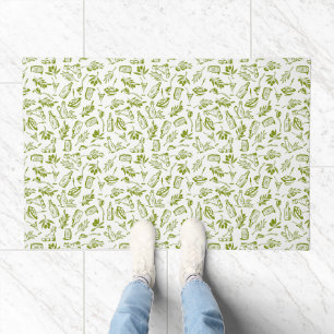Chic Modern Green Olive Leaf Fruit Bottle Design Doormat
