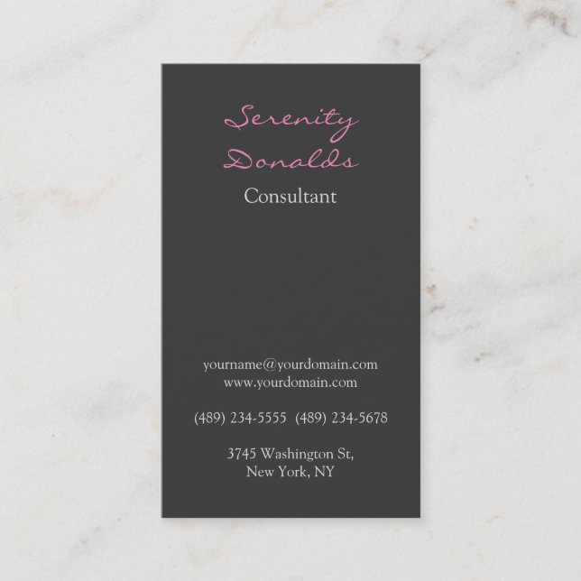 Chic Modern Grey Color Handwriting Plain Unique Business Card (Front)