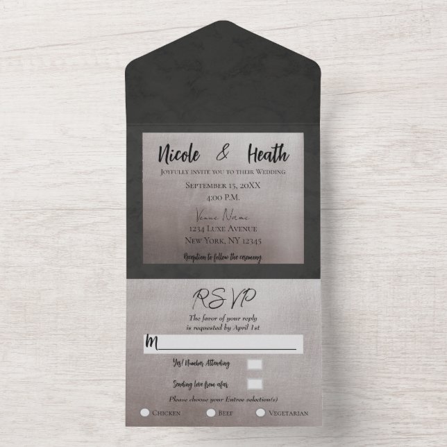 Chic Modern Grey & Pink Shine Glam Wedding  All In One Invitation (Inside)