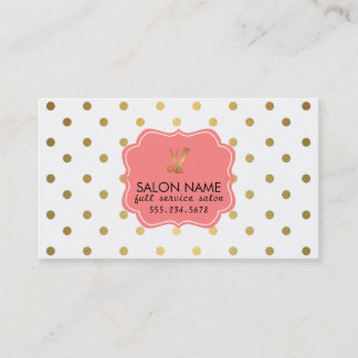 chic modern hair stylist hairstylist gold polkadot business card