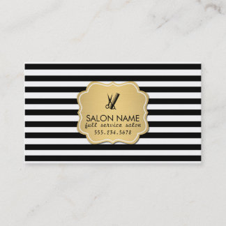 chic modern hair stylist hairstylist gold stripes business card