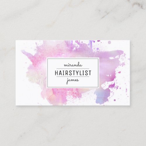 chic modern hair stylist watercolor pink grunge business card