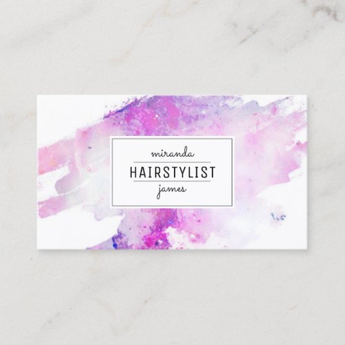 chic modern hair stylist watercolor purple grunge business card