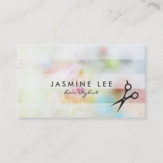 chic modern hairstylist hair watercolor stripes business card