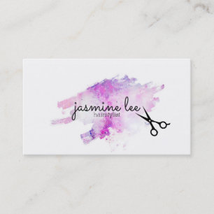 chic modern hairstylist watercolor calligraphy business card