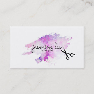 chic modern hairstylist watercolor calligraphy business card