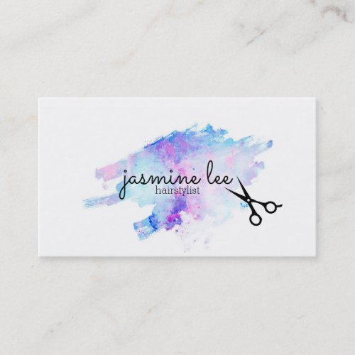 chic modern hairstylist watercolor calligraphy business card