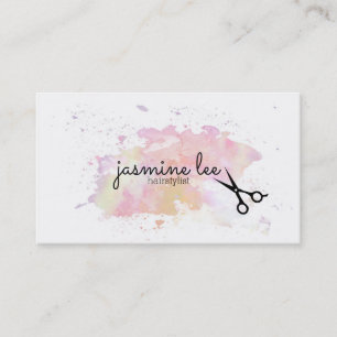 chic modern hairstylist watercolor calligraphy business card