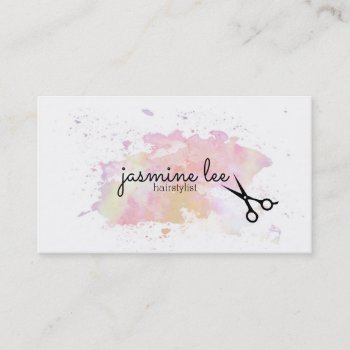 Chic Modern Hairstylist Watercolor Calligraphy Business Card by hellohappy at Zazzle