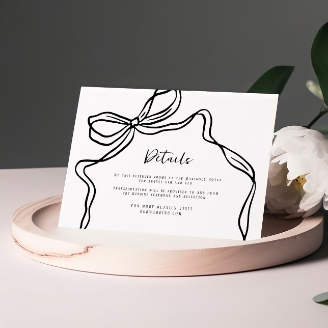 Chic Modern Hand Drawn Bow Wedding Details Enclosure Card (Creator Uploaded)