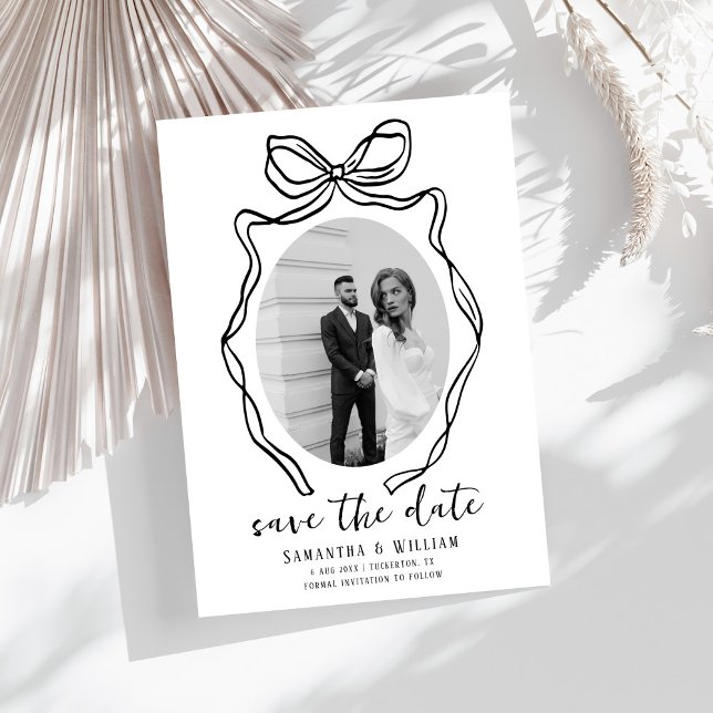 Chic Modern Hand Drawn Bow Whimsical Wedding Save The Date (Creator Uploaded)